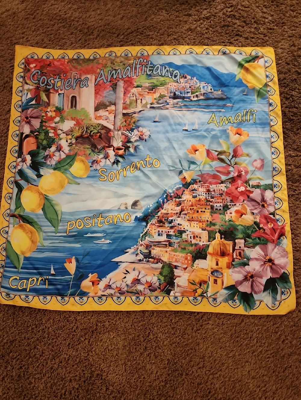 VTG Fontanarosa Italy Amalfi Coast Silk Feel Polyester Scarf Sorrento Positano